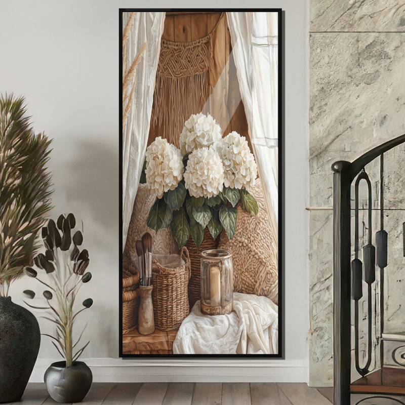 «Goshen Boho Hydrangeas» par The Boho Tent II - Hydrangea, reproduction d'art sur toile encadrée, H 60 po x l 28 po, Noir