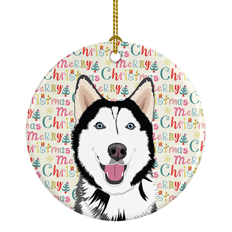 Ornement suspendu de Noël Husky sibérien en noir et blanc