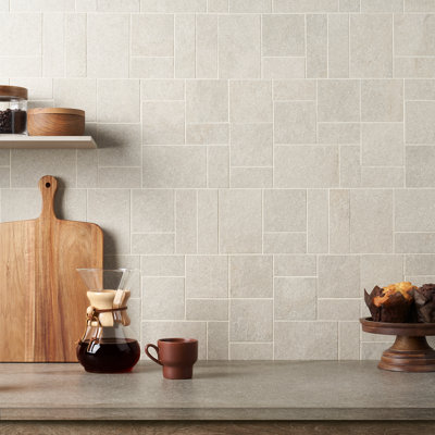 Mosaics Mesa French Pattern 11.8 in x 15.7 in Matte Limestone Look Porcelain Floor and Wall Mosaic Tile