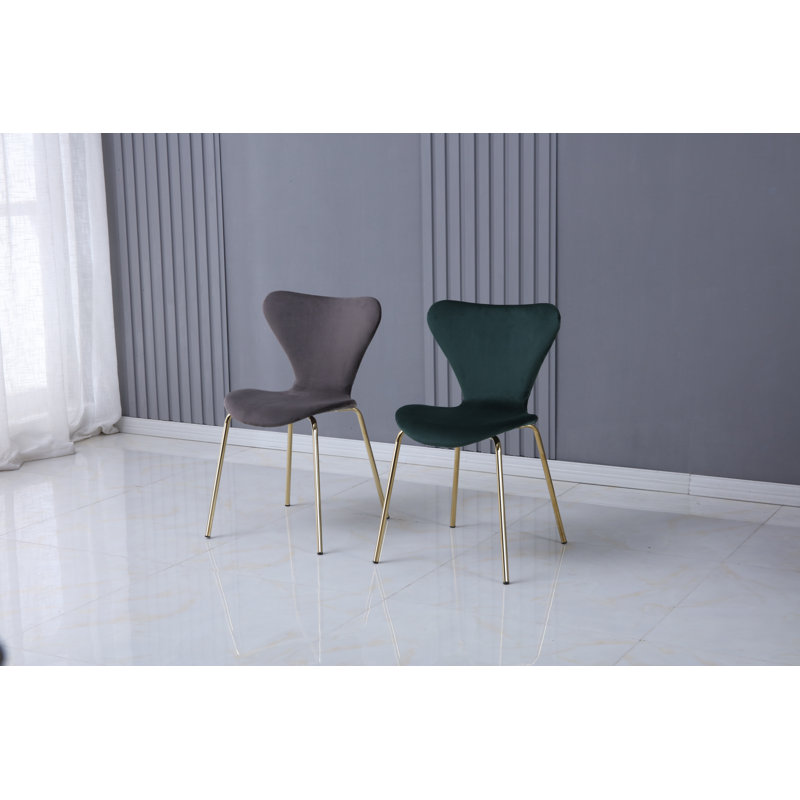 4 Doreen Velvet Upholstered Dining Chair with Black Metal Legs, Green, Gold