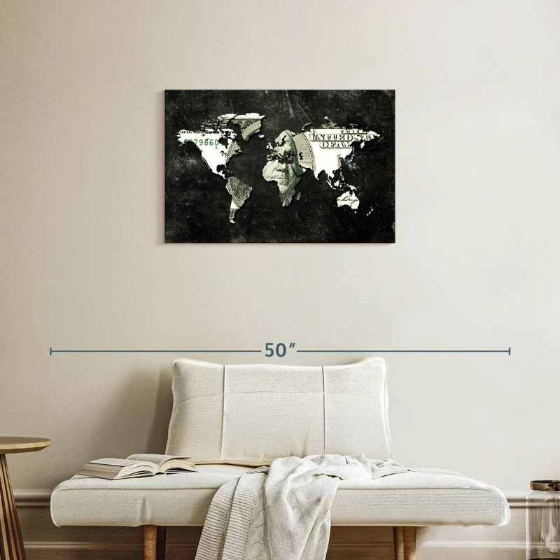 Carte du monde en dollars américains Aliaz, H 20 po x l 30 po