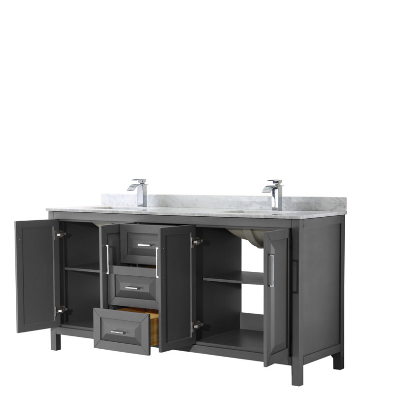 Daria 72'' W Double Vanity, Carrara Cultured Marble, Polished Chrome, Dark Gray