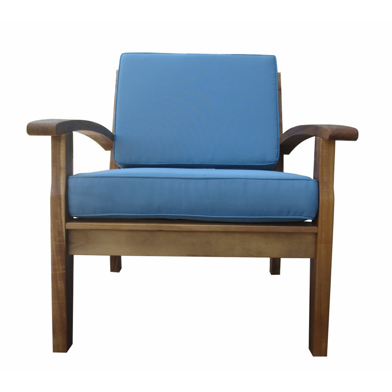 Chaise de patio avec coussins Claytor, Bleu, Teck