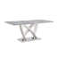 Table de salle à manger en marbre pour 6 personnes, table de salle à manger rectangulaire en faux marbre 70 po avec base en acier inoxydable à finition miroir, table de cuisine moderne en marbre de grande taille (argent, gris)