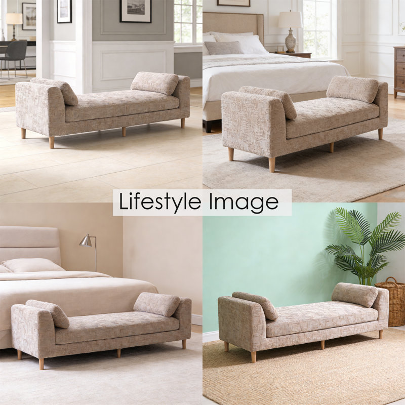 Upholstered Chenille Bench with Solid Wood Frame, 450 lb Weight Capacity, Modern Entryway and End of Bed Bench, Wheat