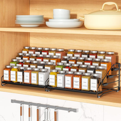 2 Pack 4-Tier Black Metal Spice Rack - Depth Adjustable