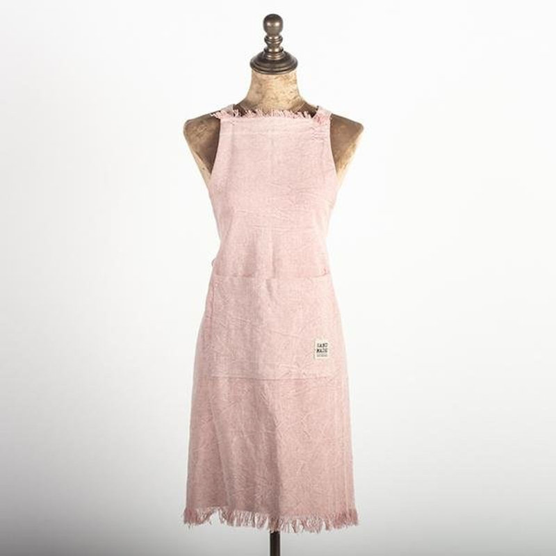 Tablier frangé délavé à la pierre, Rose