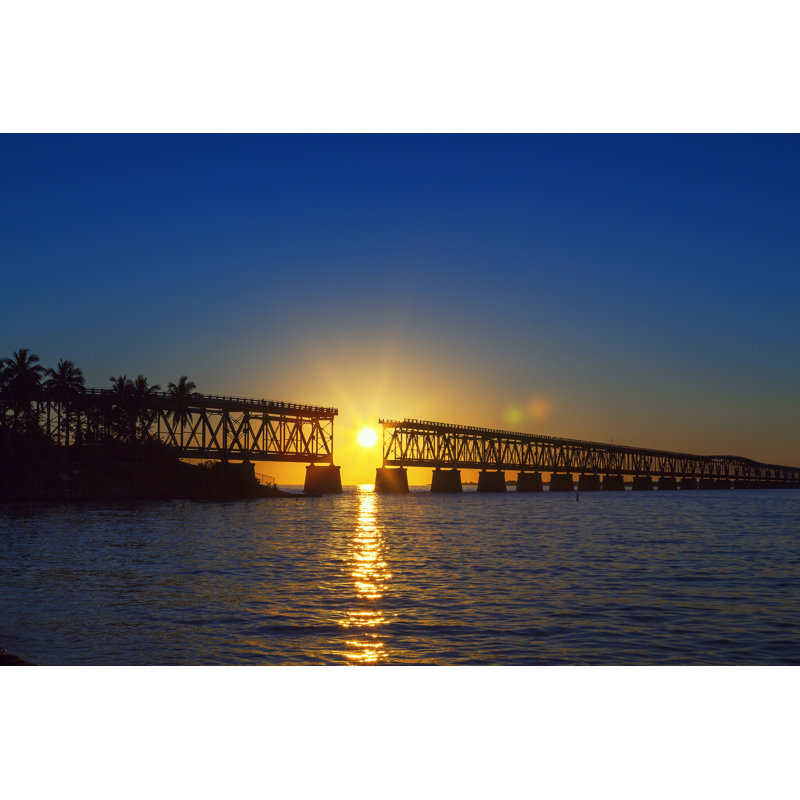Sunset with broken bridge 1 Piece Wrapped Canvas Wall Art, 30cm H x 46cm W