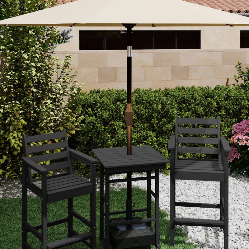 All Weather HDPE Bar Height Outdoor Table and Chairs Set for Bistro Patio Balcony, Black, Yes 