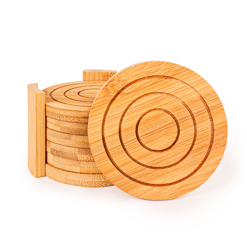 Natural Bamboo 8-Piece Coaster and Tray Set