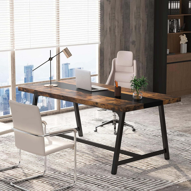 70,87 po, table de conférence rectangulaire moderne pour 6 à 8 personnes, bureau de direction avec structure en métal durable, grande surface de travail pour la réunion du conseil et la collaboration d'équipe