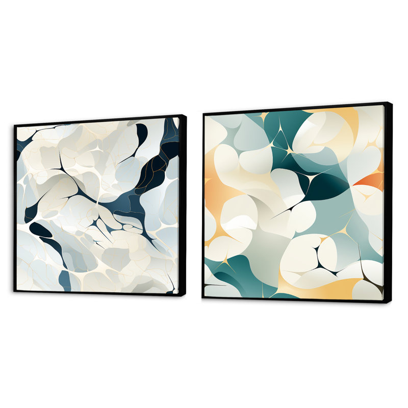 Crystl - Ensemble de 2 collages carrés abstraits, Cadre flottant noir, H 16 po x l 33 po