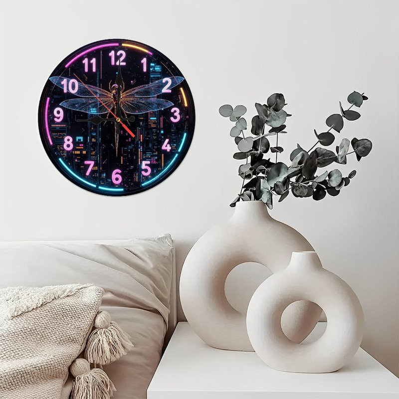 Horloge libellule néon