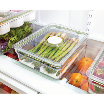 iDesign Large Short Produce Storage Bin with Insert Tray,  7.85” L x 10.5” W x 3” H, Clear Bin