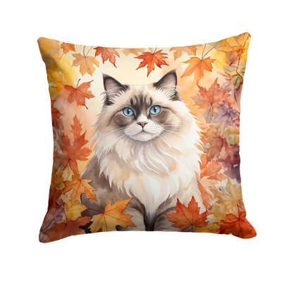 Ragdoll Cat in Fall Leaves Throw Pillow