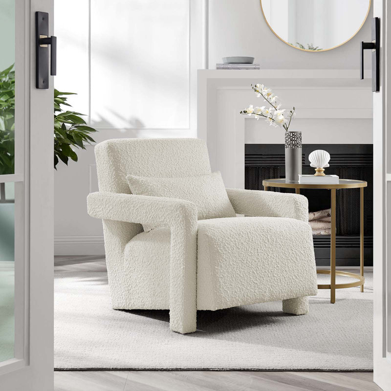 Modway Mirage Boucle Upholstered Armchair, Ivory 100% Polyester