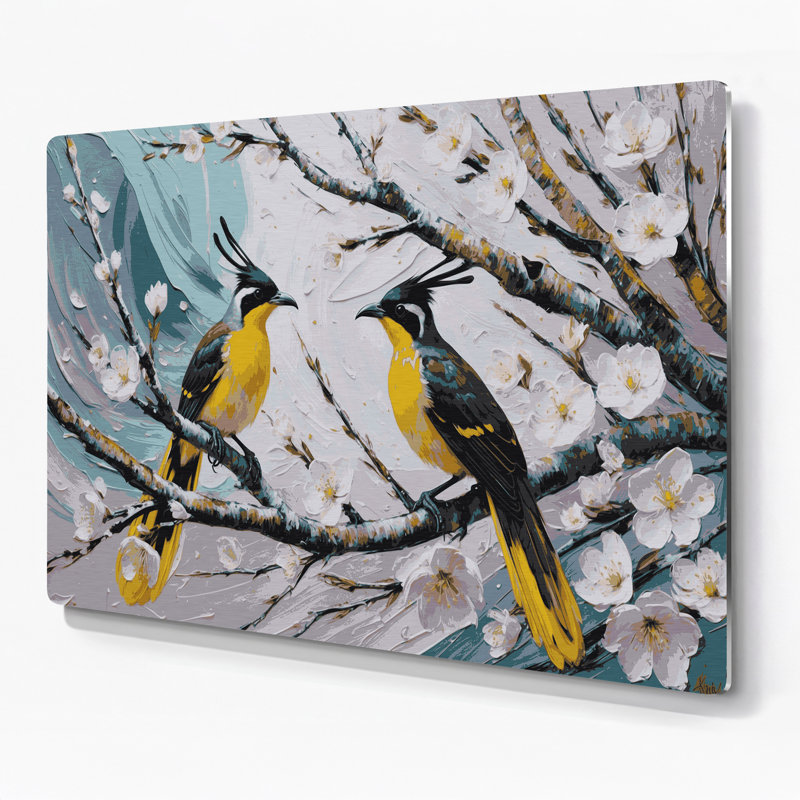 Oiseaux, art mural jaune en métal Bulbul, H 144 po x l 216 po x P 0,05 po