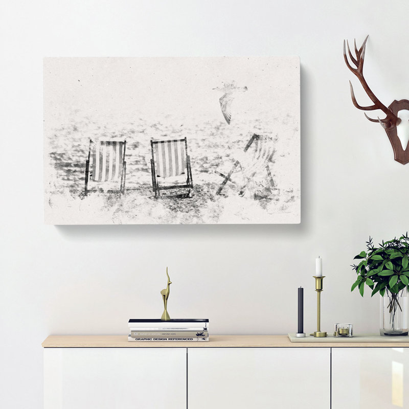 Seagull Flying over Brighton Beach Watercolour - Wrapped Canvas, 35cm H x 50cm W x 3cm D