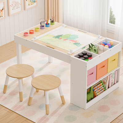 Kids Art Table And 2 Chairs Set With Baseplates by Corrigan Studio