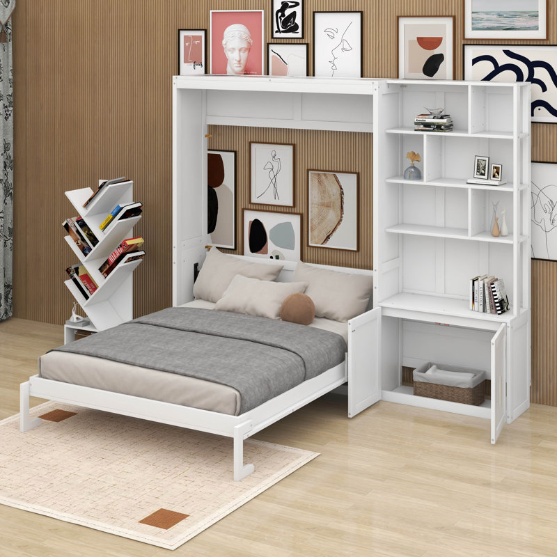 Lit escamotable double avec tablettes