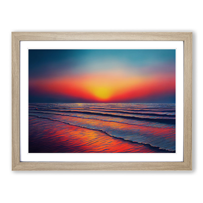 Wonderful Ocean Sunset Framed Print, 25cm H x 34cm W x 2cm D, Oak Framed