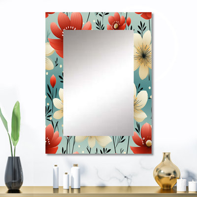Motif floral Fortino Red Coastal Harmony - miroir décoratif floral, grand miroir mural floral, impression d'art en métal