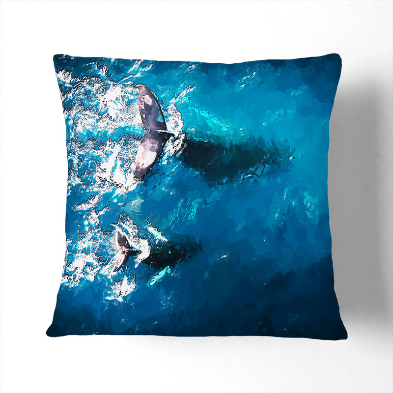 Mother and Calf Humpback Whale Cushion with Filling, Black, 40cm H x 40cm W x 15cm D