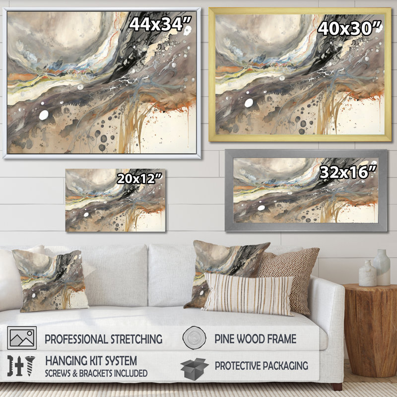 Subtile sérénité, gris, aquarelle, vagues, Toile tendue, H 34 po x l 44 po x P 1,5 po