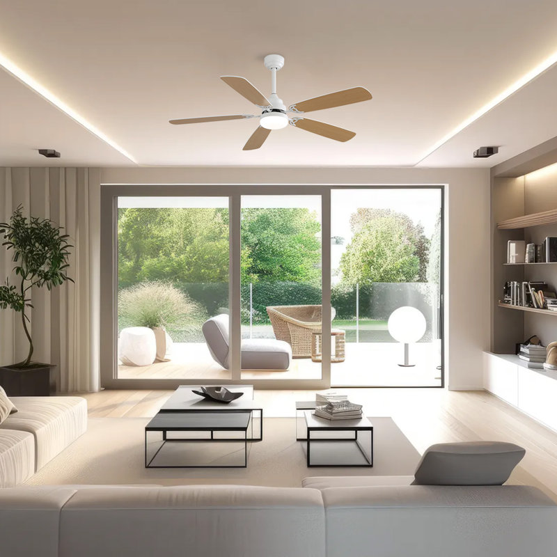 Indoor Modern 52 Inch Ceiling Fan With Dimmable 6 Speed Wind 5 Blades Remote Control Reversible DC Motor With Led Light