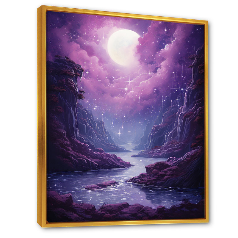 Surréalisme prune cosmique cascade III, H 44 po x l 34 po x P 1,5 po, Cadre flottant doré