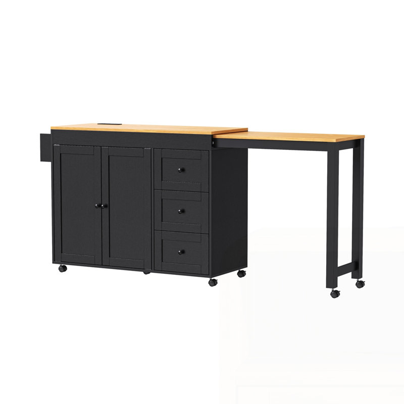 74.8" Kitchen Island with Extendable Dining Table, Black