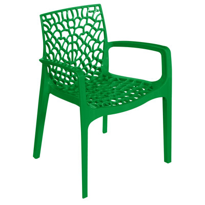 Spider Web Design Indoor Outdoor Stacking Plastic Dining Armchair in Glossy Colors -2 Chairs
