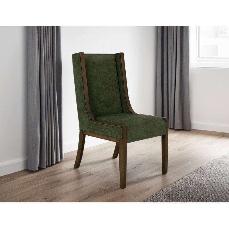 Chaises avec revêtement, Bois brun, Tissu vert