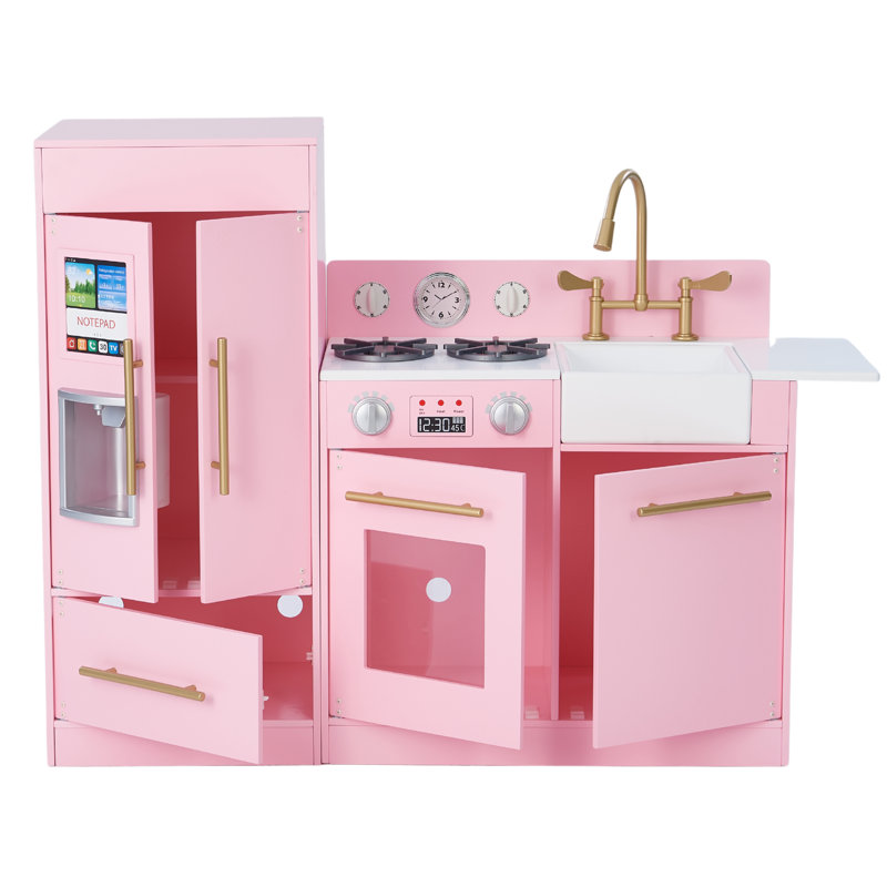 Teamson Kids Little Chef Charlotte Wooden Play Kitchen & Refrigerator Set, Pink