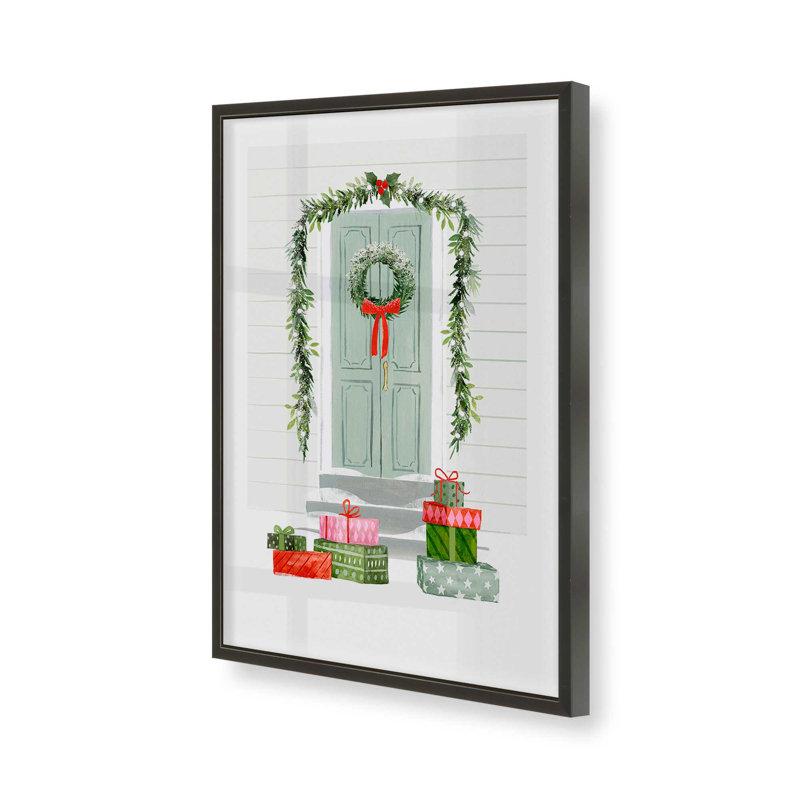 Impression de porte de Noël charmant, H 21 po x l 17 po, Cadre noir satiné