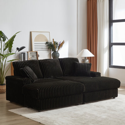 84Inch Corduroy 3-seater sofa With 3 back pillows ,2 toss pillows , 2 ottoman ,2 Footstool Storage and cup-holding grooves Comfy Sofa- Deep Seat Couch for Living Room