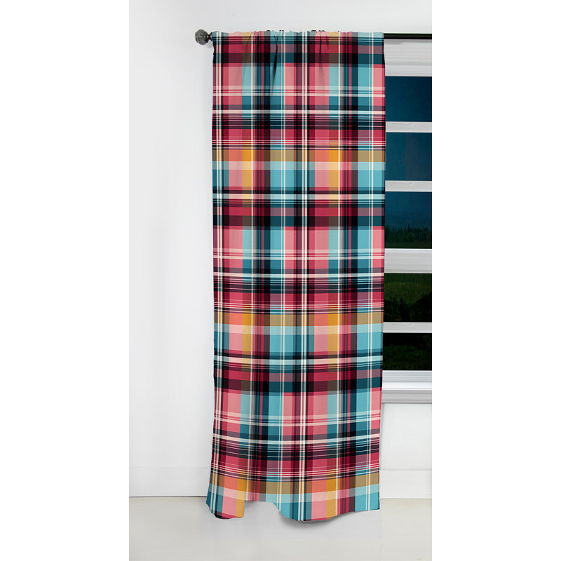 Motif écossais bohémien rose et bleu - Rideau à carreaux - Rideau occultant à carreaux - 1 panneau, L 52 po x L 108 po