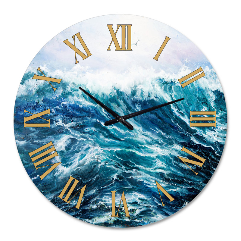 Wild Blue Ocean Waves I - Horloge murale nautique et côtière, Grand
