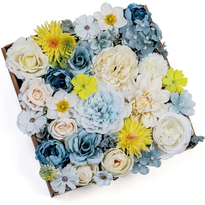 Artificial Flowers Combo Peony 35Pcs Silk Roses Mix Fake Flowers For DIY Wedding Bouquets Combo Gradual Change Centerpieces Arrangements Party Bridal Baby Shower Home Decorations
