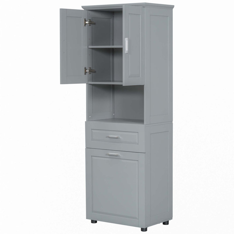 Grande armoire de salle de bain avec panier à linge, Gris