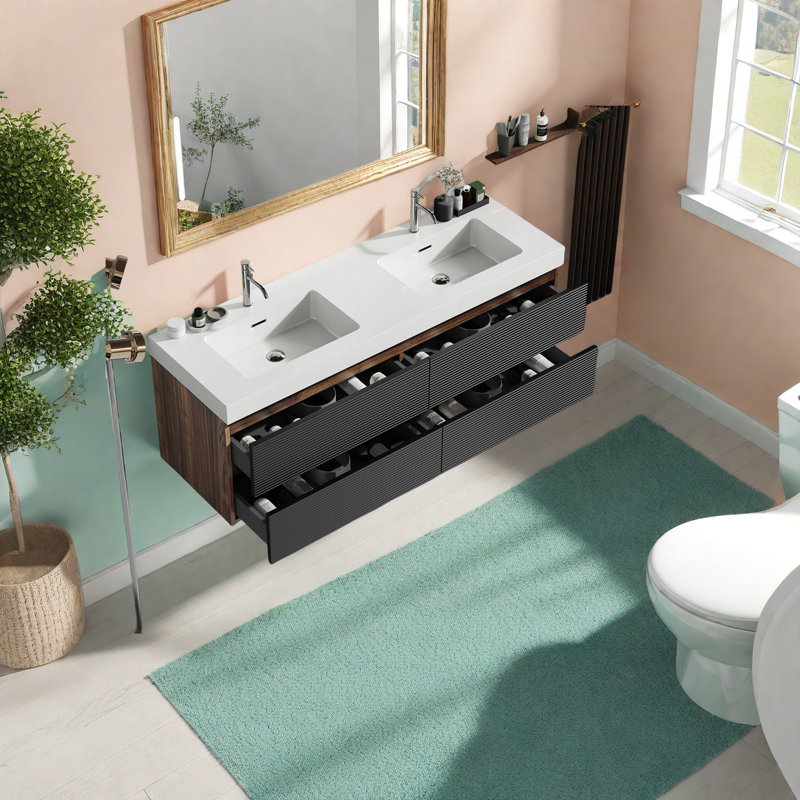 Vanities Modern Walnut Double Sink
