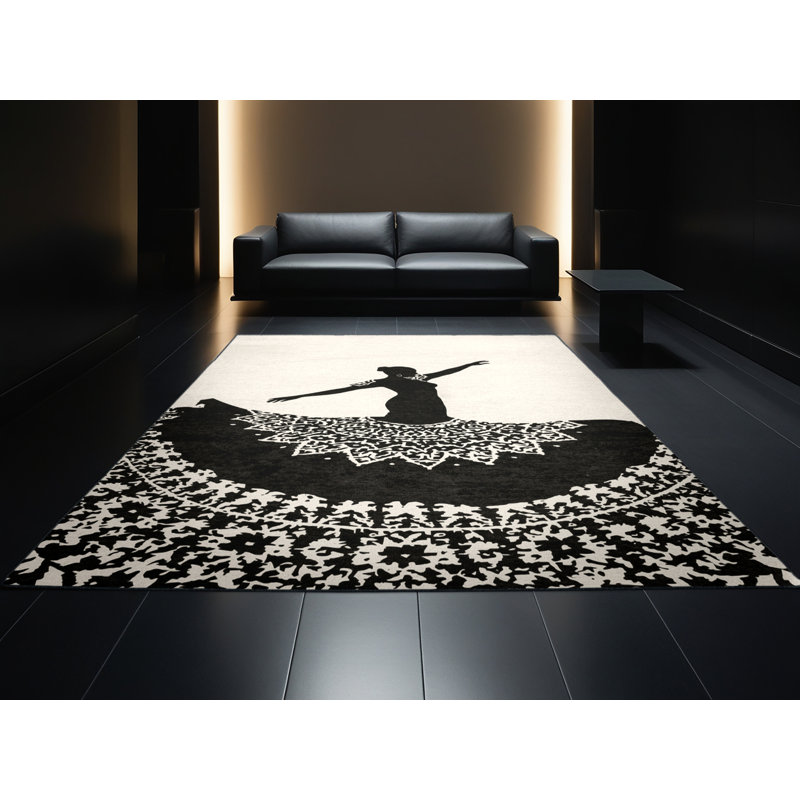 Tapis marocain d'inspiration mondiale de danseuse de flamenco Pacen lavable à la machine - reliure noire, 4 x 6