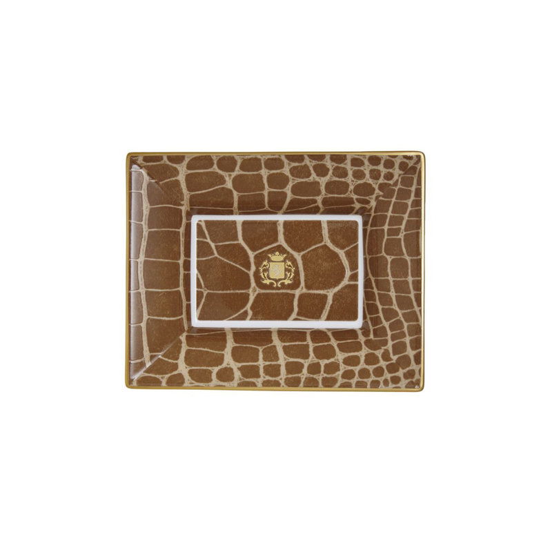 Boîte à bijoux en alligator +, Or / blanc / safari