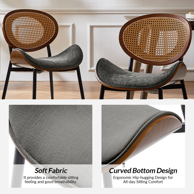 Pateley Mid-Century Modern Rattan Dining Chair Set, 2, Dark Gray