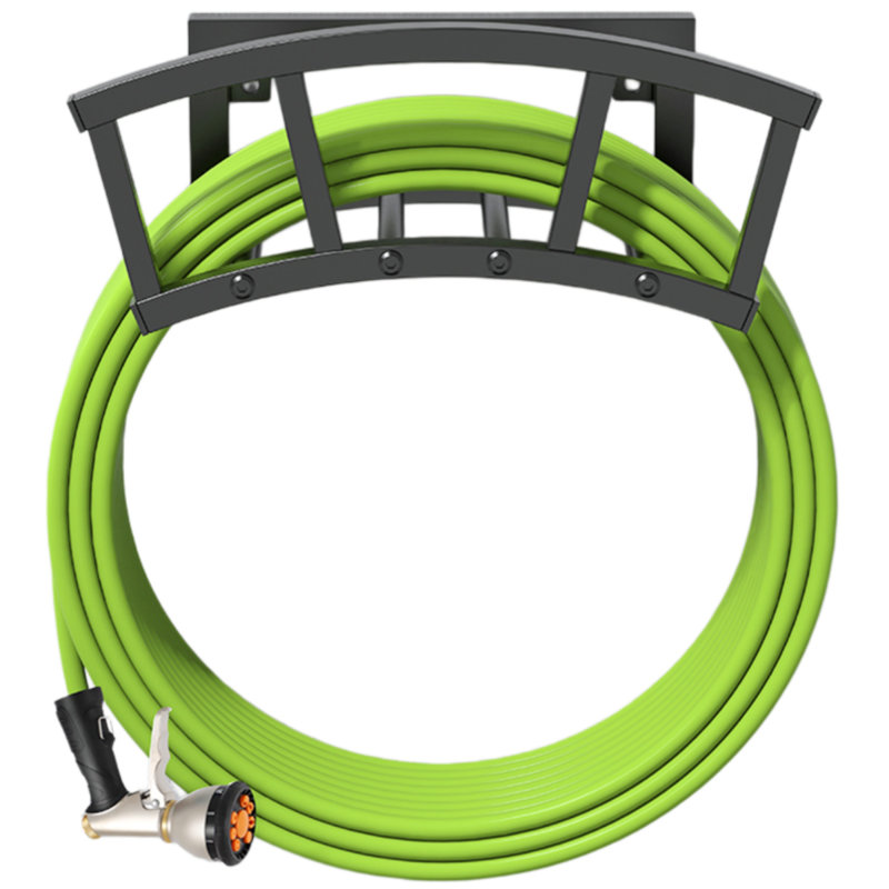 Support mural pour boyau d'arrosage OLV, support en métal robuste pour l'extérieur, support pour tuyau d'eau de 125 pi / 95 lb, support de dévidoir robuste pour rangement de boyau amovible