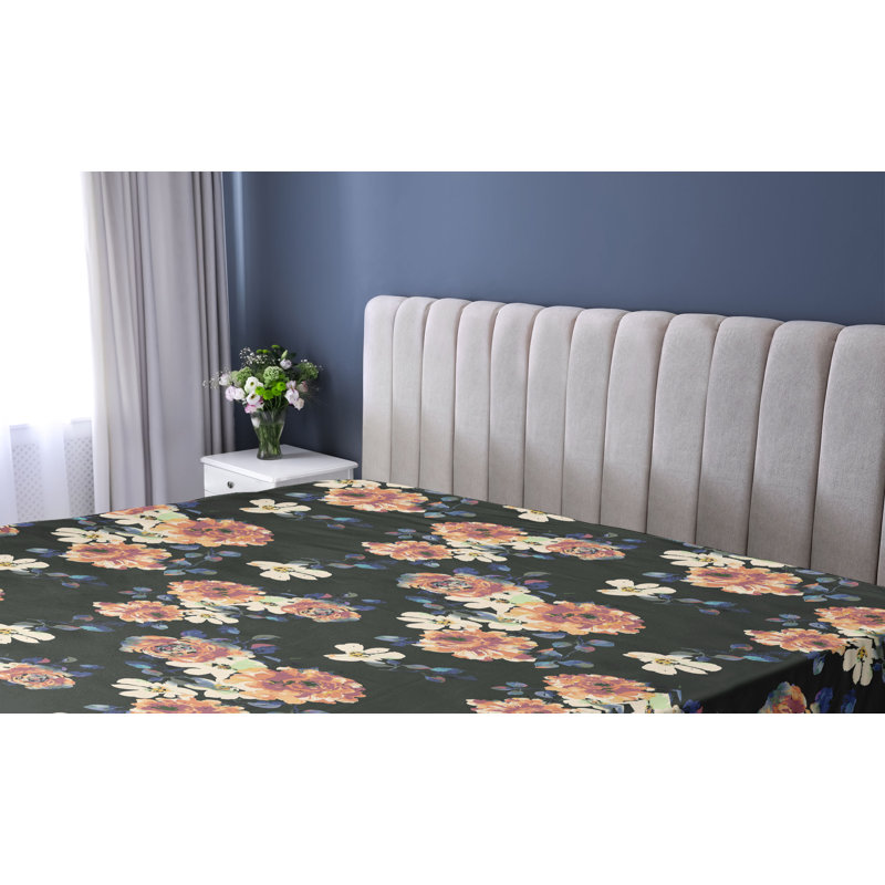 Drap-housse à motif floral Ambesonne, Gris anthracite, orange, bleu / floral, Drap-housse grand