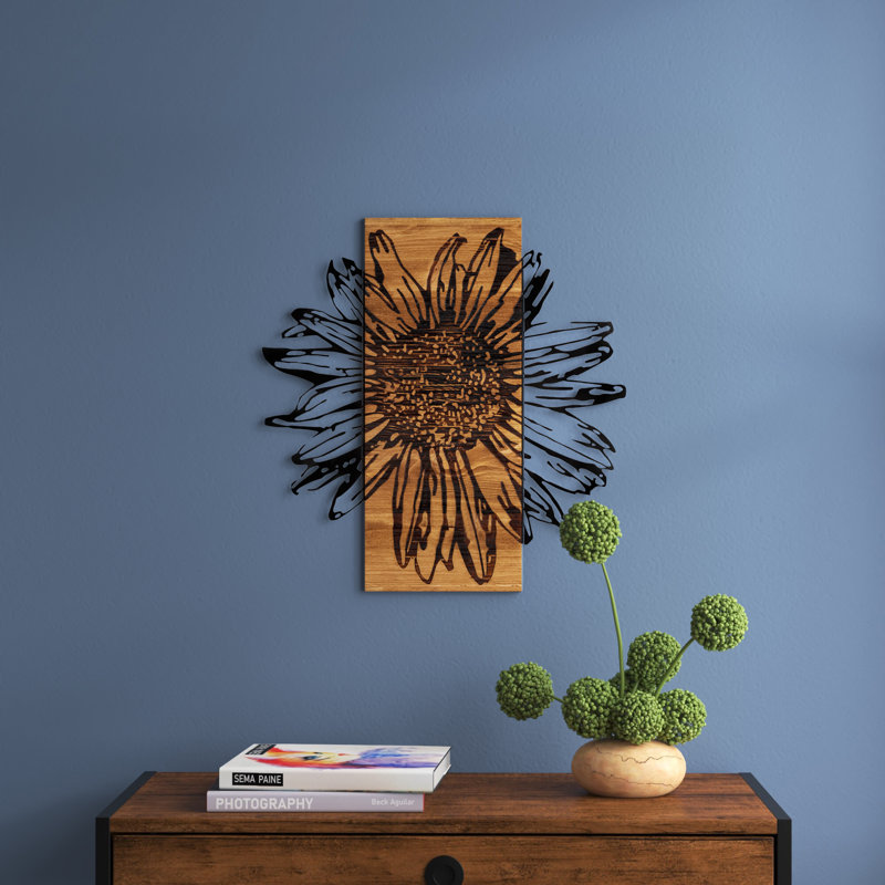 Élégant accessoire mural décoratif en bois, noir et noyer, 22,0 po x 22,8 po | Cadre 100% métal (épaisseur: 0,05 pouce), envers 100% bois (épaisseur: 1,2 pouce) | Parfait pour la décoration intérieure et les espaces modernes