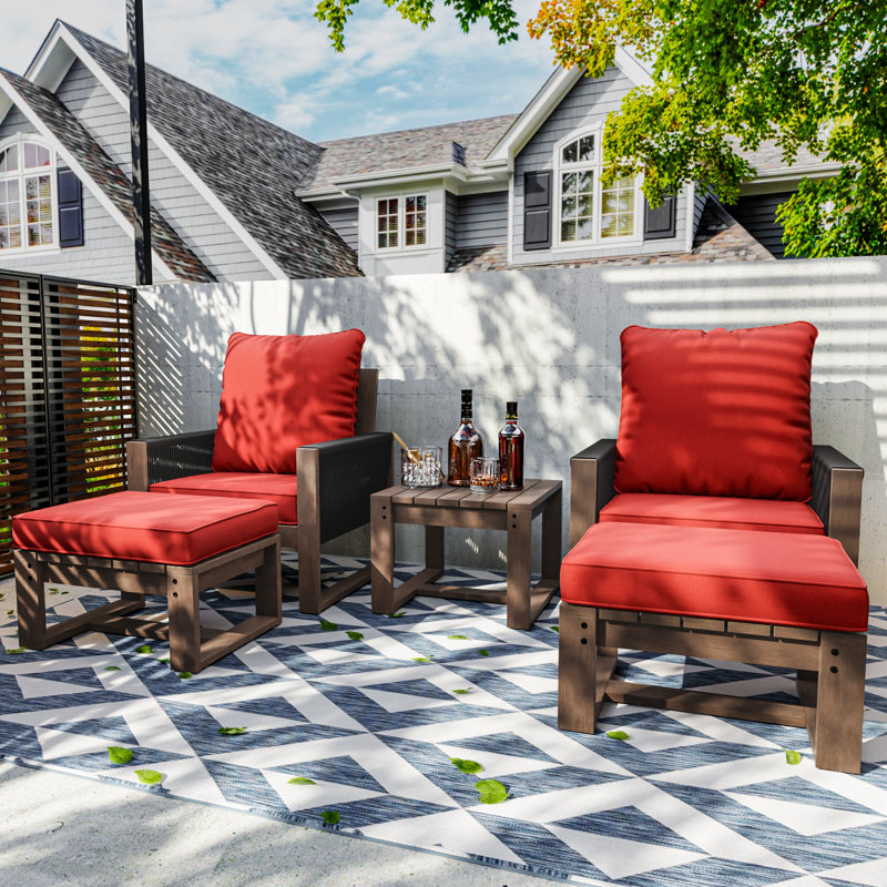 Ensemble de conversation en bois 5 pièces avec coussins 5 pièces, Rouge