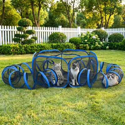 Aire de jeux extérieure pour chat avec 2 tunnels de parc pour enfants, Catio, tente portable, clôture intérieure / extérieure avec couvercle supérieur, pour chats et petits animaux