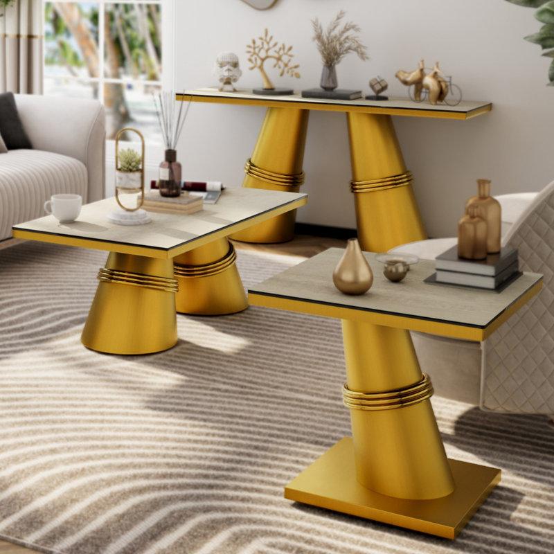 Ensemble de 3 tables de salon en verre et or 3 pièces